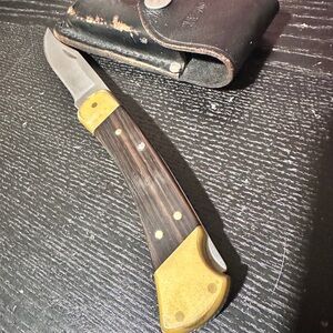 Vintage Buck 110 Folding Hunter Knife Made in USA 4 Dot w/ Sheath